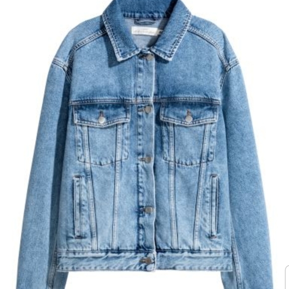 H&M Denim Navy Floral-Embroidered Trucker Jacket - Picture 2 of 11